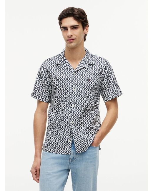 Tommy Hilfiger Red Regular Linen Blend Print Short Sleeve Shirt for men