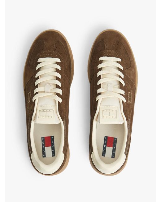 Tommy Hilfiger Brown The Greenwich Metallic Logo Suede Trainers for men