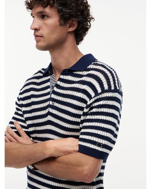 Tommy Hilfiger Blue New York Label Relaxed Fit Knit Polo Shirt for men