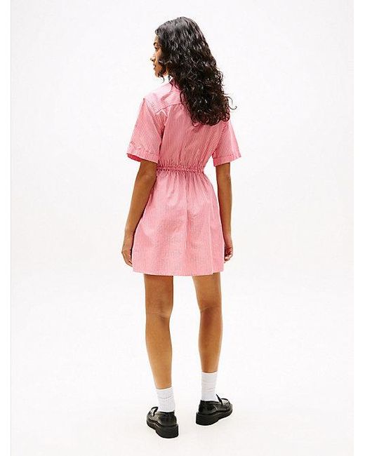 Tommy Hilfiger Relaxed Fit Mini-Overhemdjurk Met Strepen in het Pink