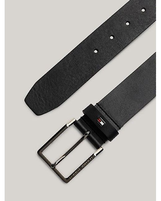 Cinturón de piel con hebilla y logo metálicos Tommy Hilfiger de hombre de color Black