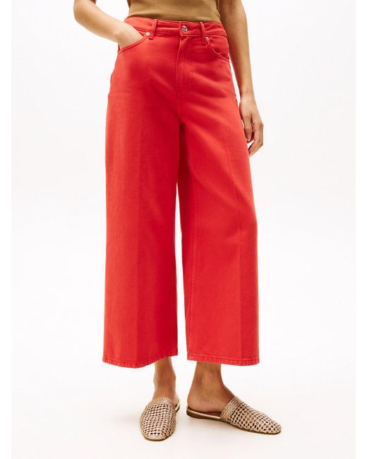 Tommy Hilfiger Red High Rise Wide Leg Ankle Jeans