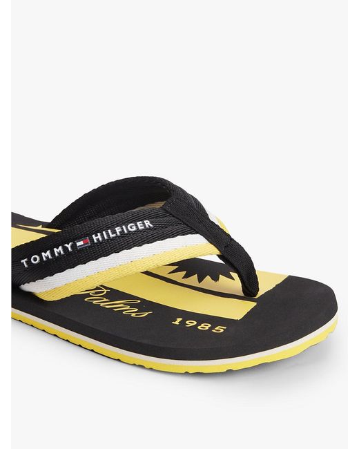 Tommy Hilfiger Black Stripe Webbing Strap Flip-Flops for men