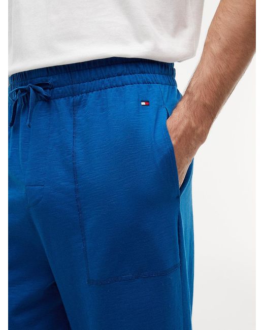Tommy Hilfiger Blue Flag Embroidery Textured Pyjama Bottoms for men