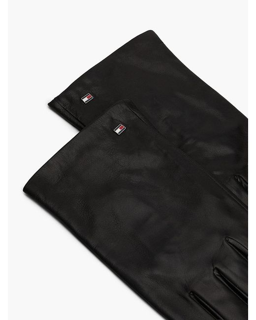Tommy Hilfiger Black Hilfiger Flag Leather Gloves for men