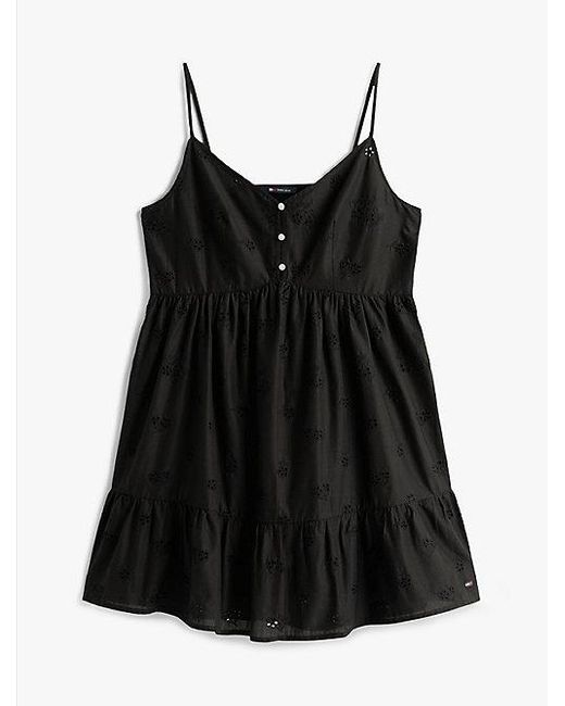Tommy Hilfiger Relaxed Fit Mini-Jurk Met Broderie Anglaise in het Black