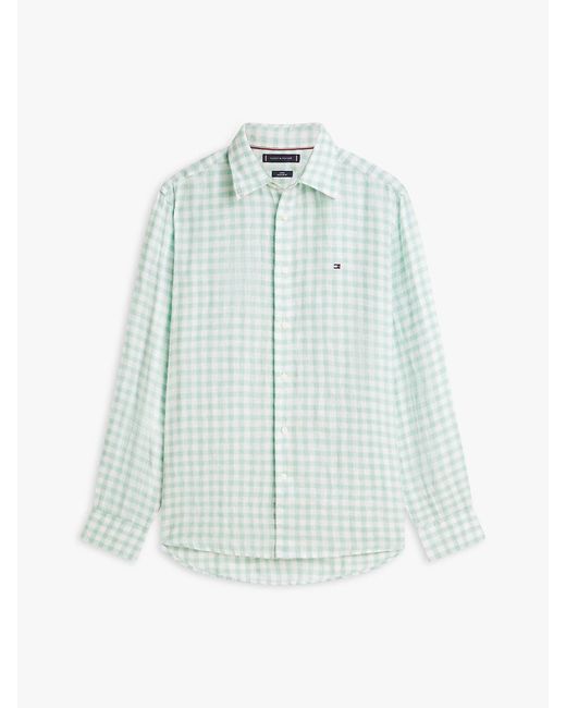 Tommy Hilfiger Blue Regular Fit Gingham Check Pure Linen Shirt for men