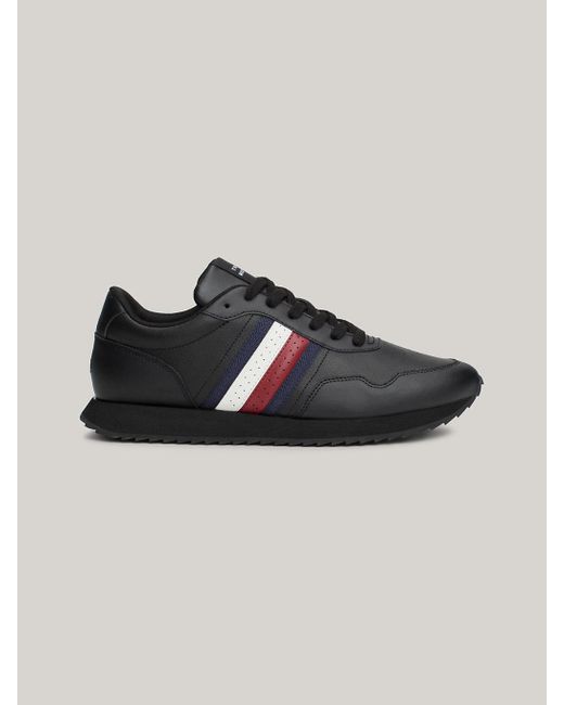 Tommy Hilfiger Black Signature Tape Lace-up Runner Trainers for men