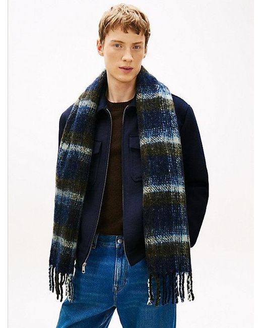 Bufanda En Mezcla De Lana Con Cuadros Tommy Hilfiger de hombre de color Blue