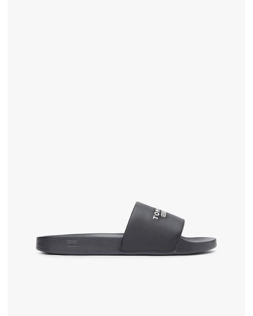 Tommy Hilfiger White Logo Embroidery Pool Slides for men
