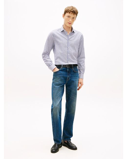 Tommy Hilfiger Blue New York Label Th Flex Slim Fit Stripe Shirt for men