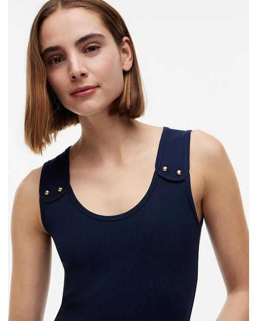Tommy Hilfiger Blue Tone Button Ribbed Tank Top