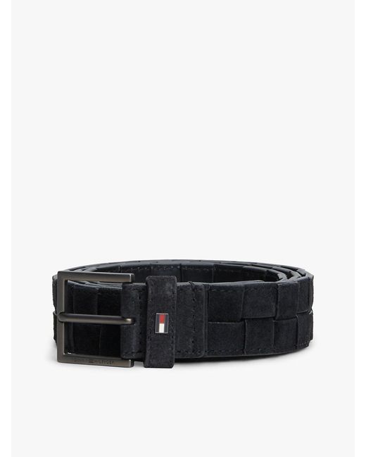 Tommy Hilfiger Black Enamel Flag Woven Suede Belt for men