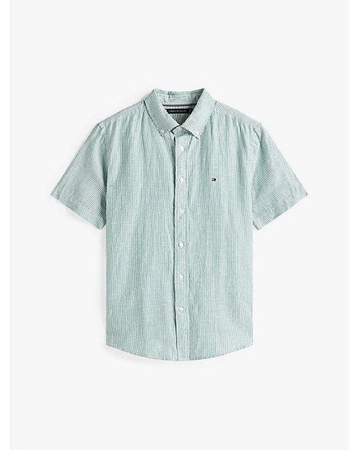 Tommy Hilfiger Gestreiftes Kurzarmhemd Aus Leinenmix in Green für Herren