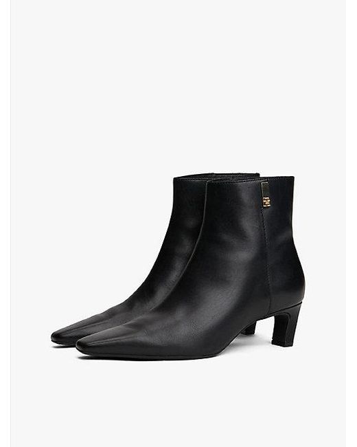 Tommy Hilfiger Black Leder-Stiefelette Mit Square Toe Und Kitten Heel