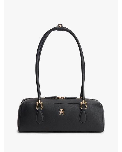 Tommy Hilfiger Black Th Monogram Textured Shoulder Bag