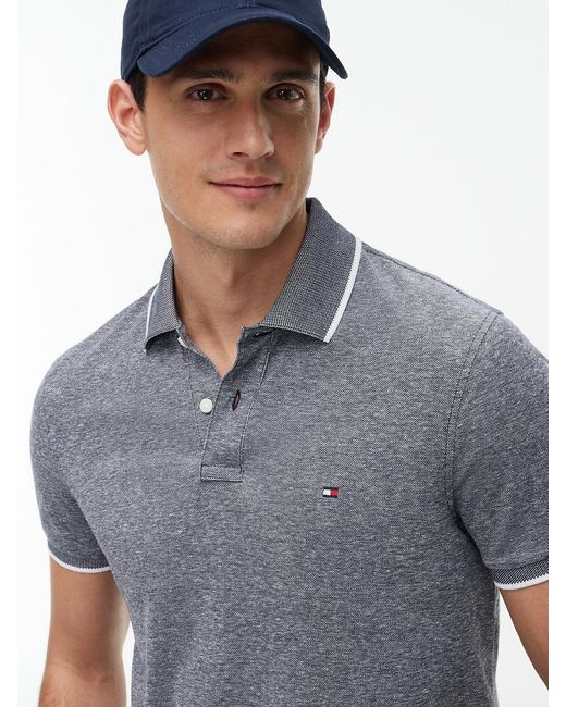 Tommy Hilfiger Blue Regular Fit Pique Polo Shirt With Linen for men