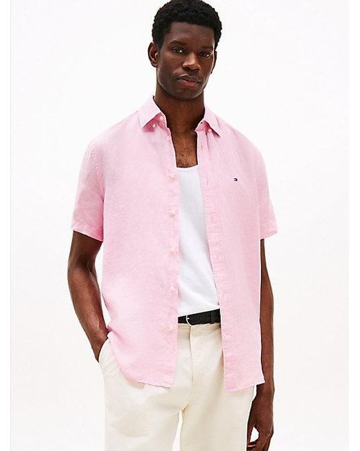 Tommy Hilfiger Gewaschenes Hemd Aus Reinem Leinen in Pink für Herren