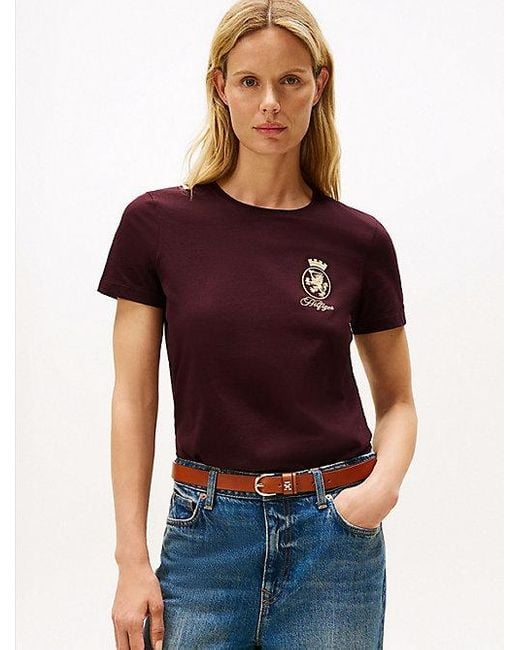 Tommy Hilfiger T-Shirt Met Ronde Hals En Geborduurd Embleem in het Red
