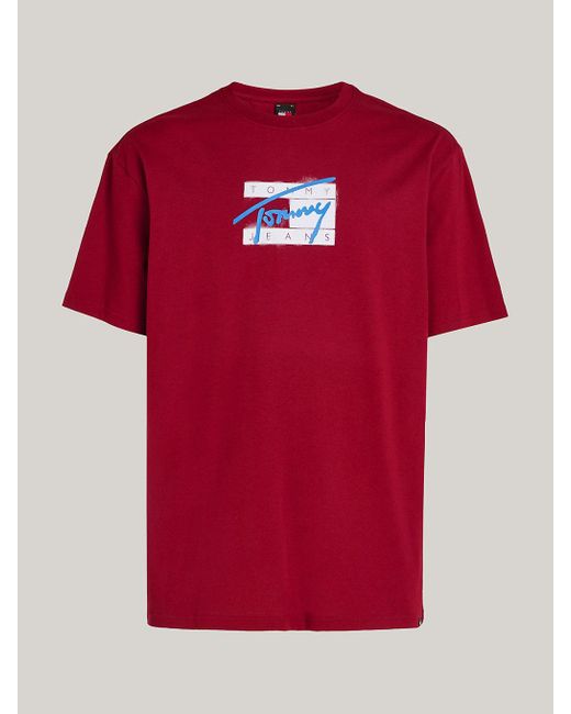 Tommy Hilfiger Red Logo Crew Neck T-shirt for men