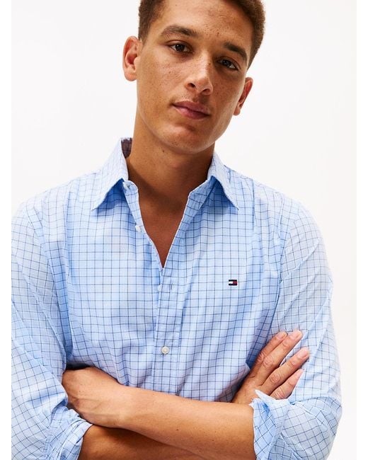 Tommy Hilfiger Blue Tattersall Poplin Regular Long Sleeve Shirts for men