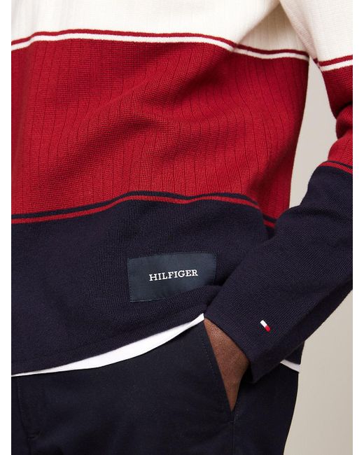 Tommy Hilfiger Red Colour-blocked Mixed Knit Relaxed Jumper for men