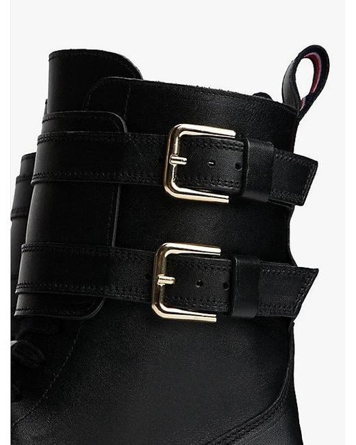 Tommy Hilfiger Leren Bikerlaars Met Profielzool En Logo in het Black