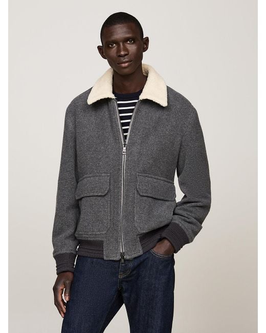 Tommy Hilfiger Gray Smart Casual Wool Blend Flight Jacket for men