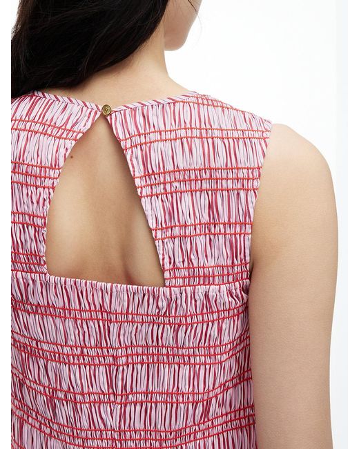 Tommy Hilfiger Pink Stripe Smock Sleeveless Fit And Flare Maxi Dress