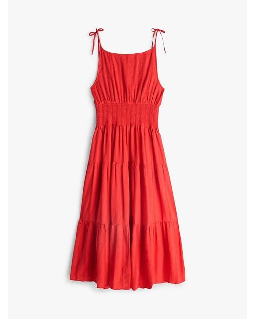 Tommy Hilfiger Red Self-Tie Strap Smock Midi Dress