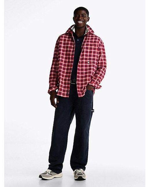 Tommy Hilfiger Relaxed Fit Geruit Overhemd Van Flanel in het Red voor heren