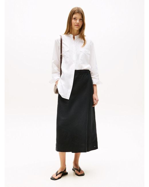Tommy Hilfiger White Linen Blend Wrap Straight Midi Skirt