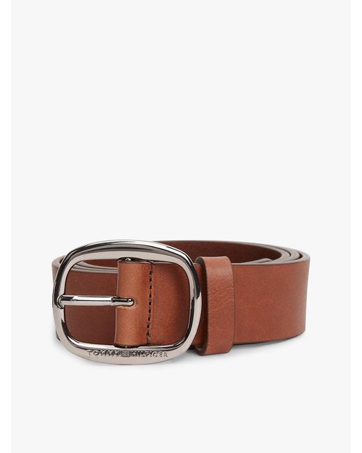 Tommy Hilfiger Brown Oval Buckle Debossed Leather Belt for men