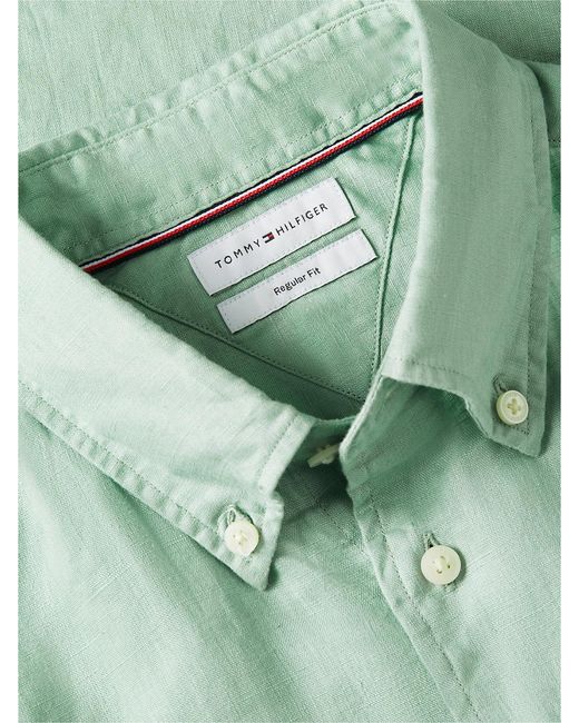 Tommy Hilfiger Green Regular Fit Washed Pure Linen Shirt for men