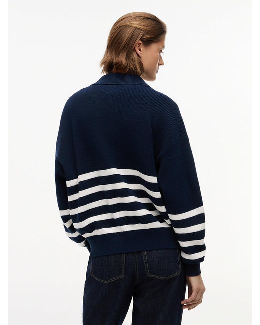 Tommy Hilfiger Blue Tommy Badge Stripe Quarter-Zip Jumper