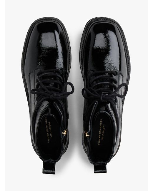 Tommy Hilfiger Black Crinkle Leather Lace-Up Ankle Boots