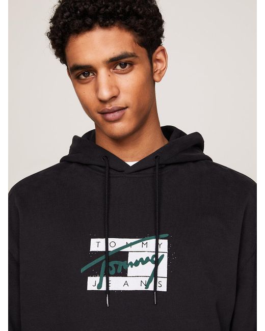 Tommy Hilfiger Black Relaxed Graffiti Signature Logo Hoody for men