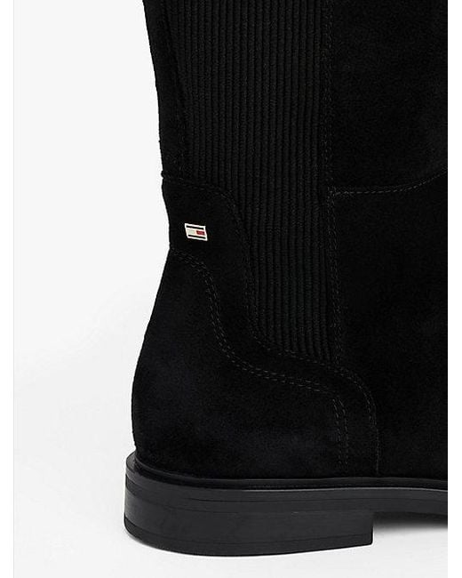 Tommy Hilfiger Overknee Laars Van Suède in het Black
