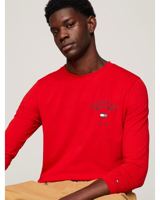 T shirt manches longues et logo Tommy Hilfiger pour homme en