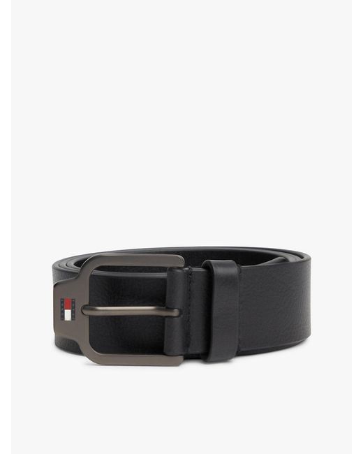 Tommy Hilfiger Black Scanton Logo Textured Leather Belt for men