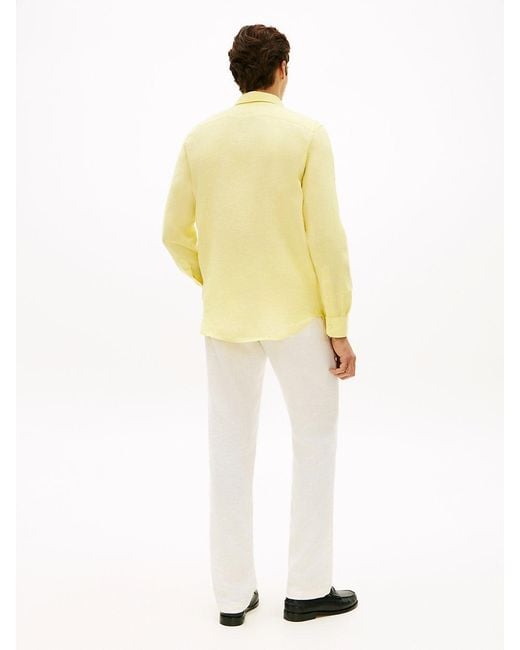 Tommy Hilfiger Yellow Regular Fit Washed Pure Linen Shirt for men