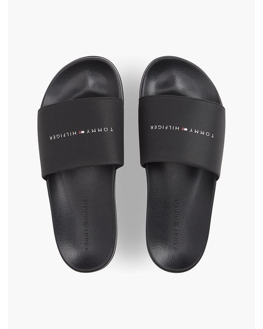 Tommy Hilfiger White Logo Textured Pool Slides for men