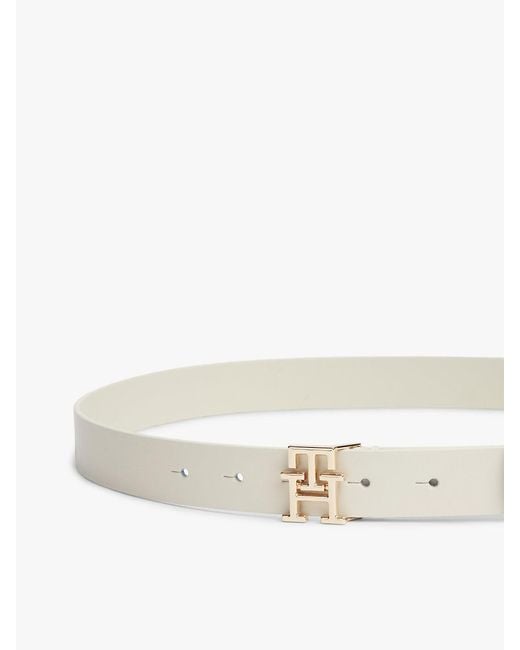 Tommy Hilfiger White Th Monogram Leather Plaque Buckle Belt