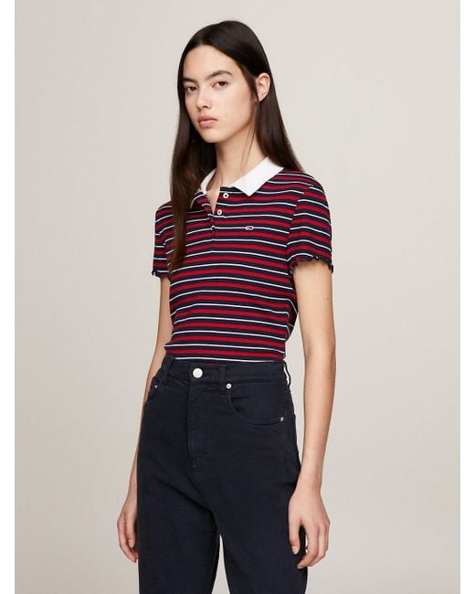 Tommy Hilfiger Red Stripe Slim Fit Ribbed Polo