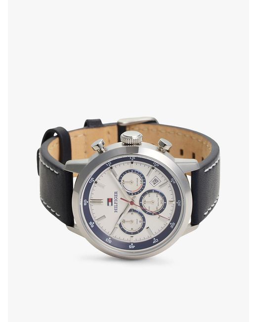 Tommy Hilfiger Gray Cream Dial Leather Strap Watch for men