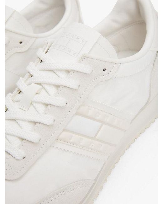 Tommy Hilfiger Retro Leren Sneaker Met Gemengde Texturen in het Natural voor heren
