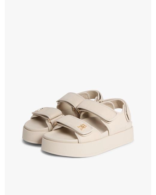 Tommy Hilfiger Natural Leather Th Monogram Platform Sandals
