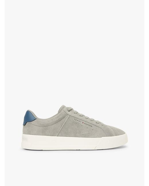 Tommy Hilfiger White Contrast Heel Suede Court Trainers for men