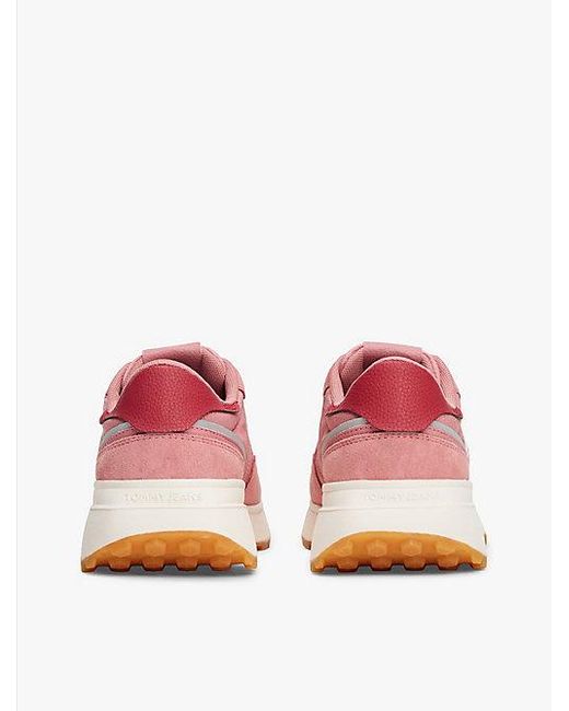 Tommy Hilfiger Suède Sneaker Met Profielzool in het Pink