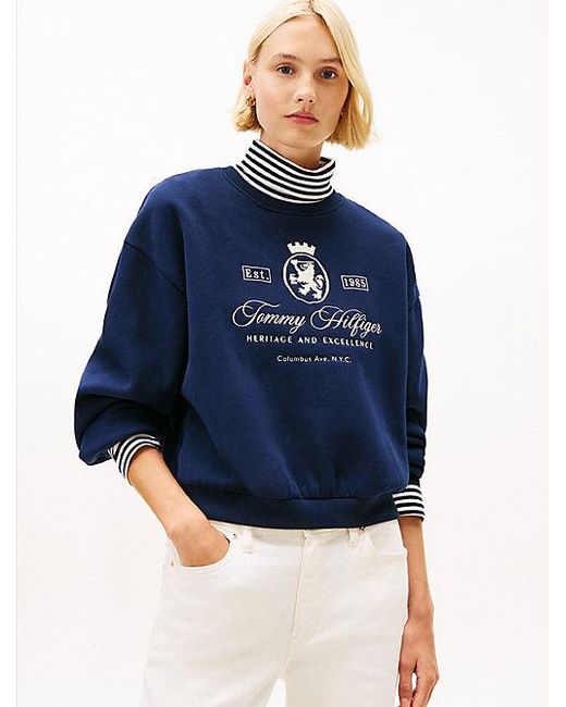 Tommy Hilfiger Relaxed Fit Sweatshirt Met Geborduurd Embleem in het Blue